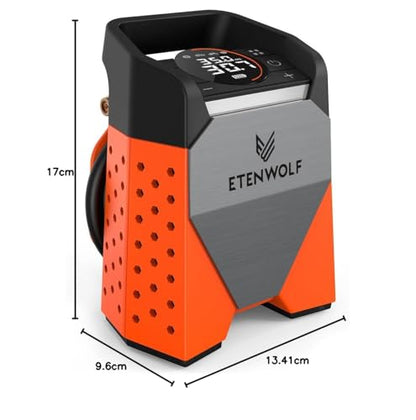 ETENWOLF ZEPHYR S3-7800mAh Electric Air Pump, 160 PSI/11.03Bar Portable Air Compressor for Car, Motorcycle, Bicycle, Balls. 1 Minute Quick Inflation, Digital LED Lights, USB Power Bank.