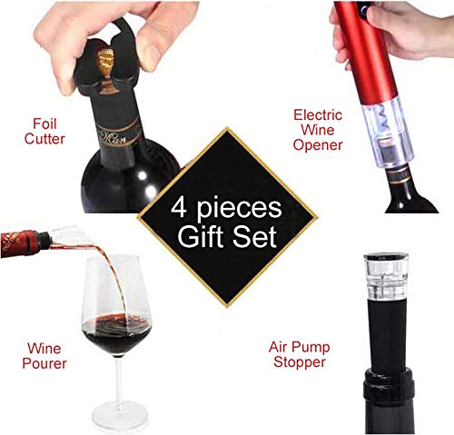 Corkscrew, Bi-Comfort Electric Wine Opener, Automatic Bottle Opener, Wine Bottle Opener Luxury Gift Set includes foil cutter, wine pourer, and vacuum wine stopper.