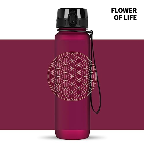 720°DGREE water bottle 1l with motif "uberBottle" + sieve - Leak-proof, lightweight, BPA-free, shatterproof - Water bottle for university, sports, fitness, cycling, outdoor - Reusable Tritan sports bottle - Red