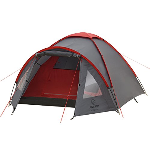 JUSTCAMP Camping tent Scott 4, with vestibule; Dome tent for 4 persons (double-walled) - gray
