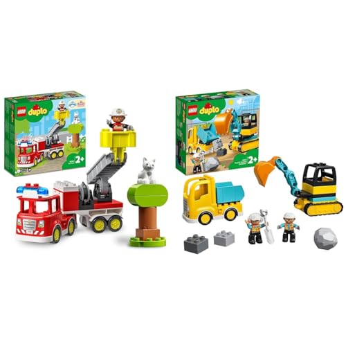 LEGO 10969 DUPLO Town Fire Truck Toy, educational toy for toddlers aged 2+ & 10931 DUPLO Excavator and Truck Toy with construction vehicles