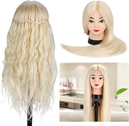 Practice Head, TopDirect 60cm/24 Inch 70% Real Hair Mannequin Head Wig Head Doll Head Hairdresser Head Training Heads with Stand + DIY Hair Accessories Styling, White