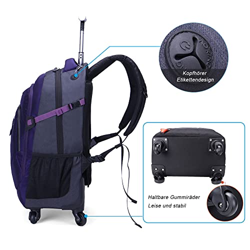 HSYKING Aoking 20/22 inch water-repellent roller laptop backpack with wheels. Backpack for school, college students, and commuting travelers. Carry-on luggage with spinner wheels. Travel luggage business backpack.