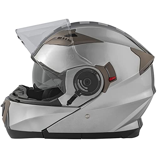 A-Pro Motorcycle Helmet Flip-Up Helmet Dual Visor Graphic Touring Approved ECE 22 Silver XL