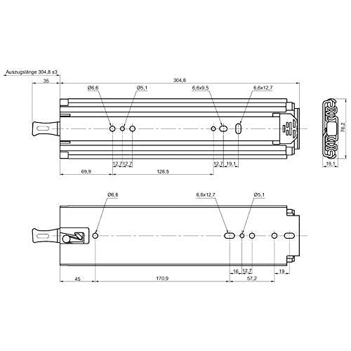 Junker 1 pair of heavy-duty slides KV1-250-H76-L305-LC 305 mm (12") with lock-in/out function. Heavy-duty full extension, load capacity up to 250 kg.