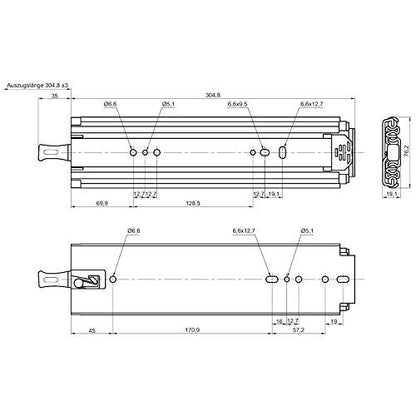 Junker 1 pair of heavy-duty slides KV1-250-H76-L305-LC 305 mm (12") with lock-in/out function. Heavy-duty full extension, load capacity up to 250 kg.