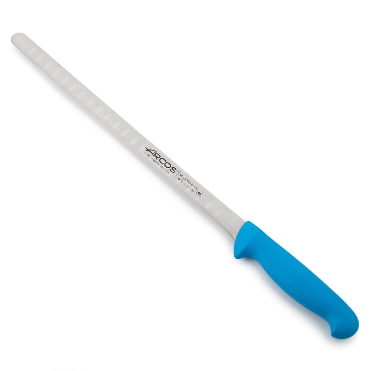 Arcos stainless steel salmon and fish knife with 300 mm blade - ergonomic polypropylene handle, 2900 series - color blue.