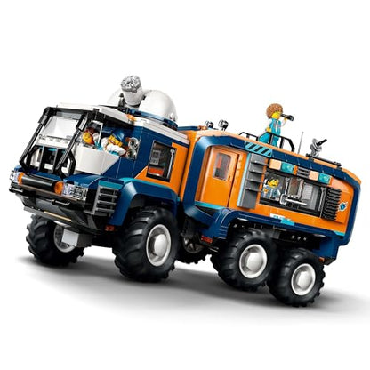 LEGO City Arctic Truck with Lab - build and play set - exploration vehicle with steering and suspension - includes snowmobile, 5 mini-figures, and 3 wolf figures - gift for boys 8 years and older - 60471