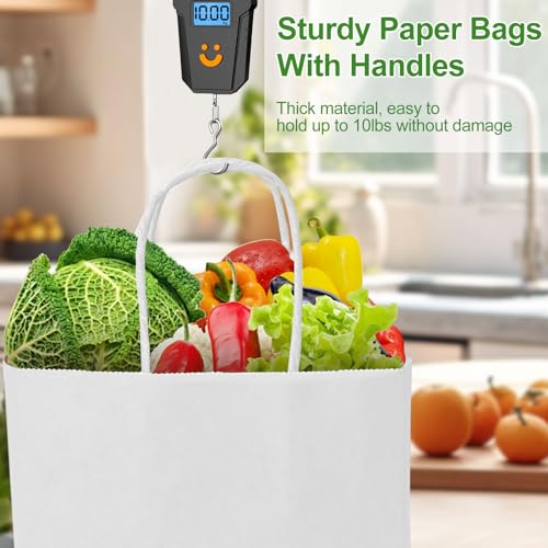 Gucass 50 pieces Medium Paper Bags with Handle, White Kraft Paper Gift Bags, 21x11x27cm Paper Carrier Bag, Gift Bags for Packaging Shopping Birthday Parties Wedding Christmas.