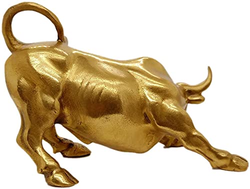 Sculpture, home decor, golden copper bull (Feng Shui) represents luck, wealth, brass bull figure COW01