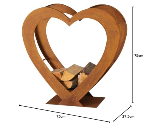 Boltze shelf fireplace firewood storage stand heart design rust indoor outdoor decor H 75 cm 3456500