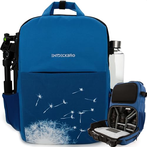 DISCOVERBAG Women's Camera Backpack Anti-Theft [with Hip Belt] 14” Laptop Compartment Camera Backpack for DSLR Cameras (Blue Dandelion)