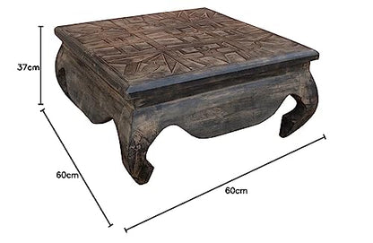 GURU SHOP Opium table, coffee table, side table, carved, brown, size: 60x60 cm.