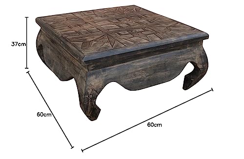 GURU SHOP Opium table, coffee table, side table, carved, brown, size: 60x60 cm.