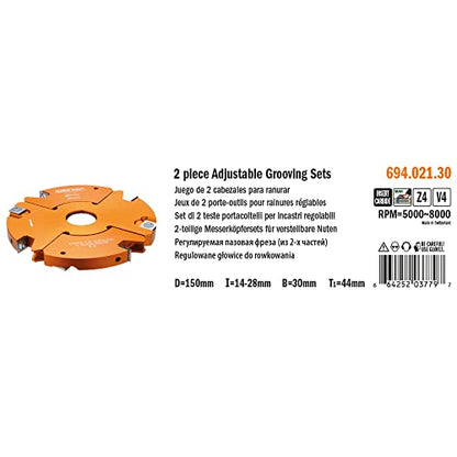 CMT ORANGE TOOLS 694.021.30 - Two-piece cutter head set for adjustable grooves HM D=150