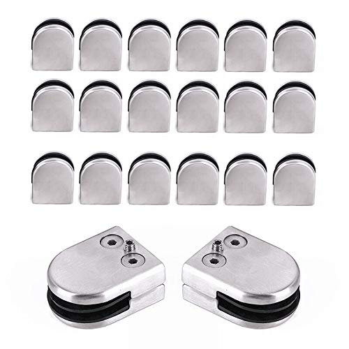20 pieces glass clamps stainless steel, 8-10mm Adjustable glass holder square round glass clamp holder glass bracket for balustrade staircase handrail