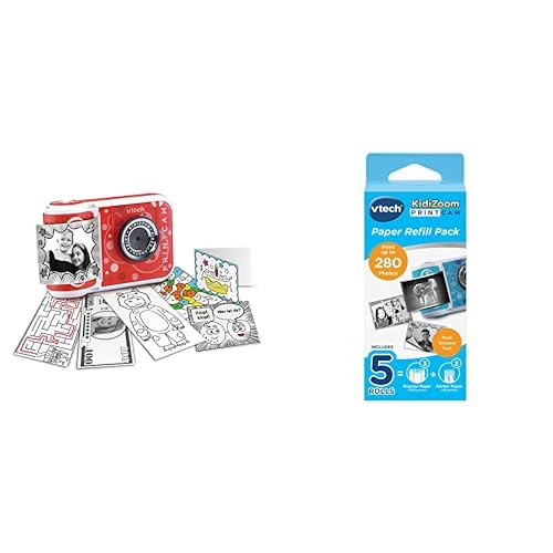 VTech KidiZoom Print Cam - Instant camera for kids with printing function, selfie and video function, ages 4-12 & KidiZoom Print Cam - Thermal paper - Vtech 80-417449 kids camera, Multicolor