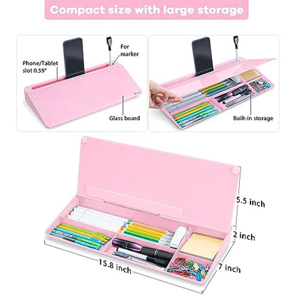 Varhomax Desk Organizer, Desktop Whiteboard Glass Pink With Storage Erasable, To Do List, Note Pad and Keyboard Stand for Home Office, Office and School Supplies