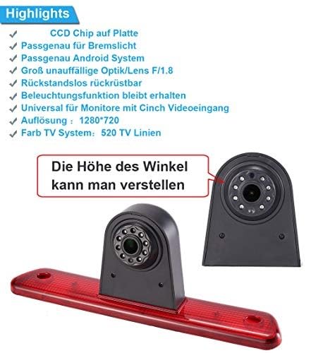 Car roof brake light rearview camera color camera parking camera reverse system for Peugeot Expert 2007-2016/Fiat Scudo 2007-2016/Citroen Jumpy 2007-2016 (T7223B with night vision)