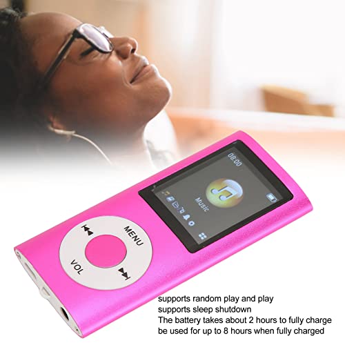 Bluetooth MP3 player with integrated HD speaker, 1.8-inch LCD screen, HiFi sound, headphones included, supports up to 64GB.