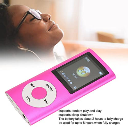 Bluetooth MP3 player with integrated HD speaker, 1.8-inch LCD screen, HiFi sound, headphones included, supports up to 64GB.