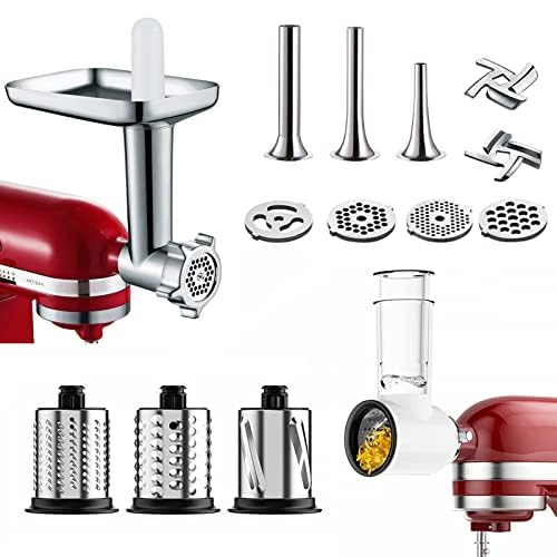 COFUN Vegetable Cutter & Meat Grinder for Kitchenaid Attachment Set, Includes Meat Grinder with 4 Grinding Plates, 3 Sausage Stuffing Tubes, and 3 Pcs Stainless Steel Shredder for Kitchenaid Attachment.