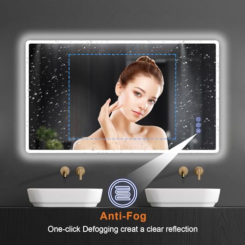 Baklon bathroom mirror with lighting 120x70cm, wall-mounted mirror with touch switch, IP65 LED mirror with memory function, 3 color temperatures, can be mounted horizontally or vertically, made of HD toughened glass.
