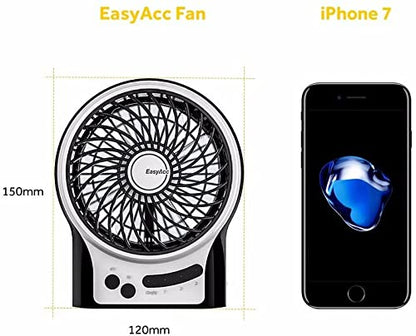 EasyAcc Desk Fan Battery, USB Fan Battery Portable Mini Fan with Side Light 2600 Battery 3 Speeds Table Fan Battery Fan Travel, Home, Outdoor, Office, Camping