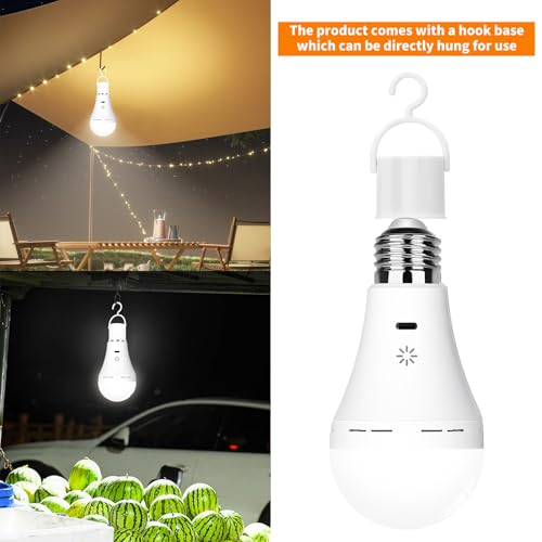 USB-C Rechargeable Bulb With Remote Control, 7W E27 Smart Battery Bulb, Touch Control Dimmable LED Bulbs With Timing Function, Outdoor Camping Emergency Light With Hook, 6500k/2 pack