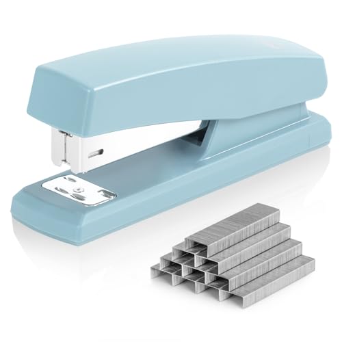 Desktop stapler with 640 staples, office stapler, 25 sheet capacity, blue.