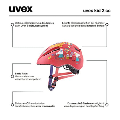 uvex Kid 2 cc - Lightweight helmet for children - adjustable sizing - expandable with LED light - Coral Mouse matte - 46-52 cm