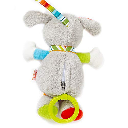 Fehn 086102 Mini music box dog / cuddly toy with integrated music box playing gentle melody "Mozart's Lullaby" to hang on stroller, infant car seat, or crib, for babies and toddlers from 0+ months.