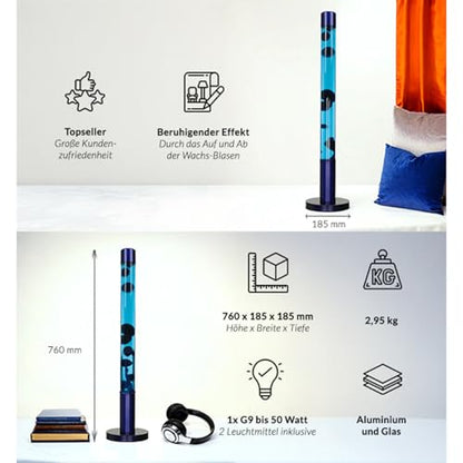 XXL lava lamp, large blue purple, retro lamp, cool, mysterious, magical, 76 cm, G9 50 W with cable switch, including bulb, volcano floor lamp