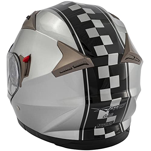 A-Pro Motorcycle Helmet Flip-Up Helmet Dual Visor Graphic Touring Approved ECE 22 Silver XL