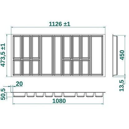Orga-Box® IV UNIVERSAL cutlery insert cutlery tray silver grey for 120 drawer (473.5 x 1126 mm)