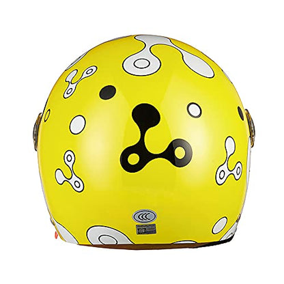 FREEUP Children's motorcycle helmet with sun visor, girl's scooter helmet boy moped helmet, quick-release buckle, 48-55cm, for 5-12 year old kids, yellow