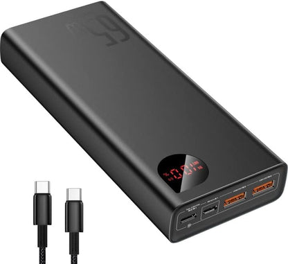 Baseus Power Bank, 65W 20000mAh Powerbank fast charging USB C 4-Port PD3.0 External Battery for MacBook Dell XPS iPad iPhone 15 14 13 12 Pro Mini Samsung Switch