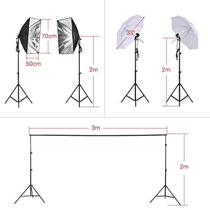Photography kit 1.8m * 2.7m black white green cotton backdrops 6 set fish-like clamps 2 set 33-inch white softlight umbrellas