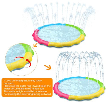 Tosekry Colorful Kids Splash Pad with Anti-Slip Function - Water Toy Outdoor, 170CM Dog Pool, Water Sprinkler Water Play Water Play Mat Garden Toy
