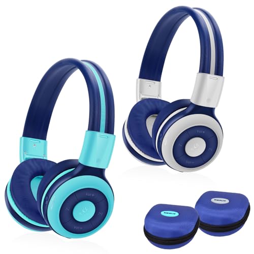SIMOLIO 2 Pack of Bluetooth Headphones for Kids, Children's Headphones with Volume Limiting, Bluetooth Headphones for Teens with Built-in Microphone, for School and Travel Mint+Gray