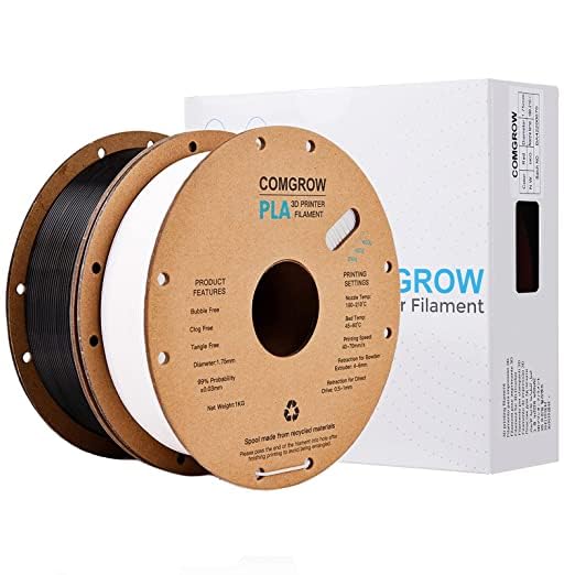 PLA 3D Printer Filament, 1.75mm PLA Filament for 3D Printer, +/- 0.02 mm Dimensional Accuracy, 1KG Spool in Black and White.