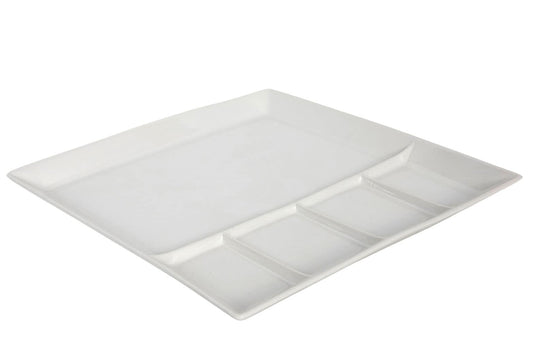 Raclette and Fondue Plates square 6-piece Set - white - Grill plates with 5 compartments - Menu Tapas Grill Party Sushi Plate made of dishwasher-safe porcelain
