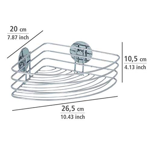 WENKO Turbo-Loc corner shelf, bathroom shelf, Holds up to 40 kg, chrome-plated steel, 26.5 x 10.5 x 20 cm, Chrome