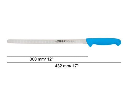 Arcos stainless steel salmon and fish knife with 300 mm blade - ergonomic polypropylene handle, 2900 series - color blue.
