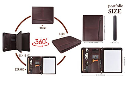Calfinder a4 Writing Portfolio, Leather Business Portfolio, Zipper Conference Portfolio/a4 Clipboard, Document Folder for iPad Pro 10.5/11, Gifts for Women/Men, Dark Brown