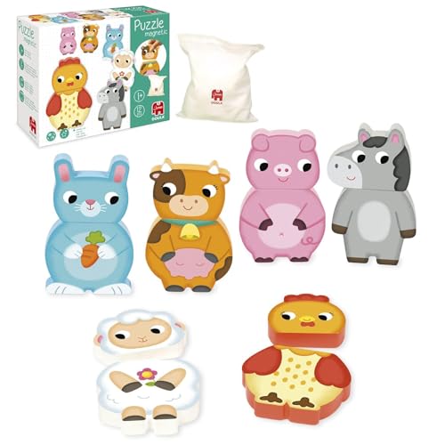 Goula 455245 Magnetic Wooden Puzzle Farm Animals, magnetic puzzle, wooden toy, for ages 12 months and up