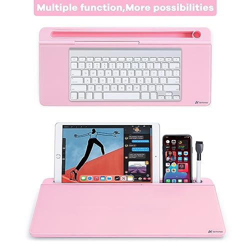 Varhomax Desk Organizer, Desktop Whiteboard Glass Pink With Storage Erasable, To Do List, Note Pad and Keyboard Stand for Home Office, Office and School Supplies