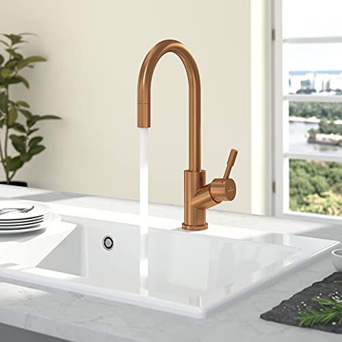 Villeroy & Boch Umbrella Flex high-pressure kitchen faucet, sink faucet with pull-out spray and 360° swivel range, water-saving, 220 mm spout height, bronze.