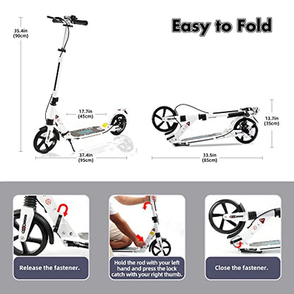 TENBOOM scooter for kids aged 10 and adults with 2 brakes, 200mm wheels, aluminum frame. Height adjustable for children.