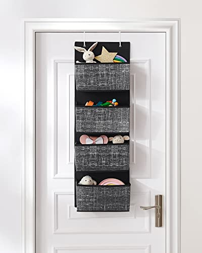 SONGMICS Overdoor Hanging Organizer, Hanging Storage, Hanging Shelf with 4 Pockets, for Door, Bedroom, Office, Closet, 33.5 x 12 x 100 cm, Black Melange RDH004B11